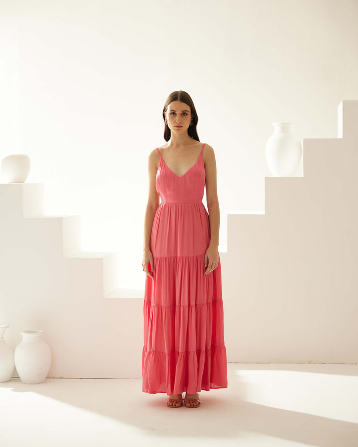 Peach tier maxi dress