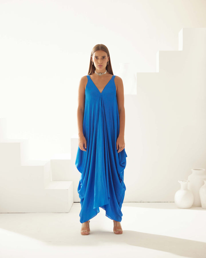 Cobalt blue satin maxi dress