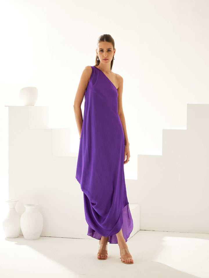 Purple one shoulder maxi dress