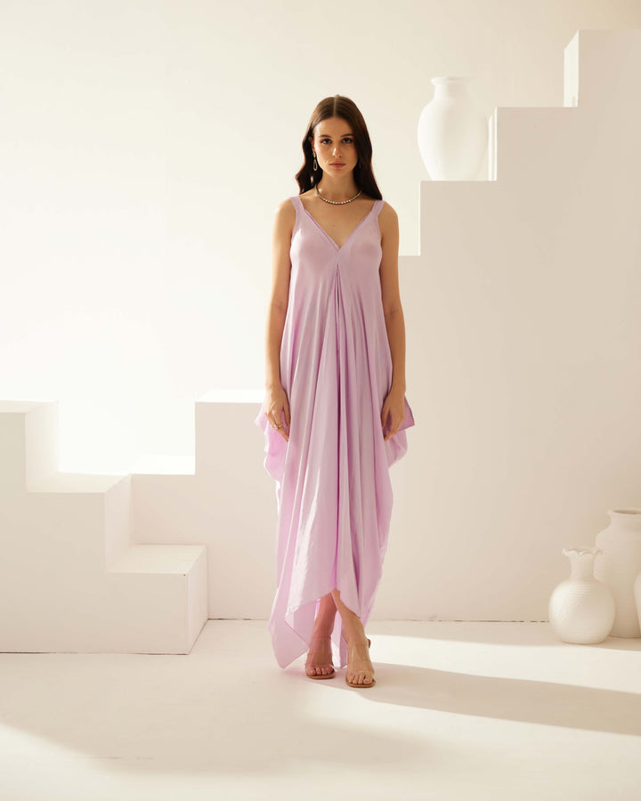 Lilac satin maxi dress