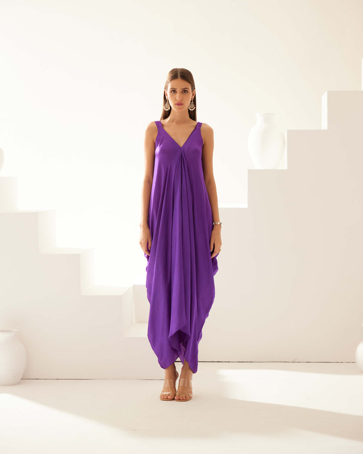 Purple satin maxi dress