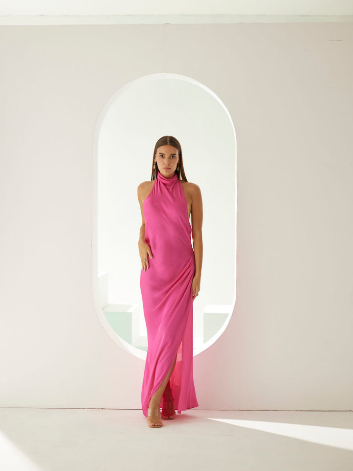 Pink halter maxi dress