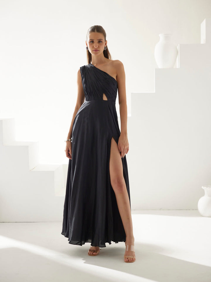 Black one shoulder maxi dress