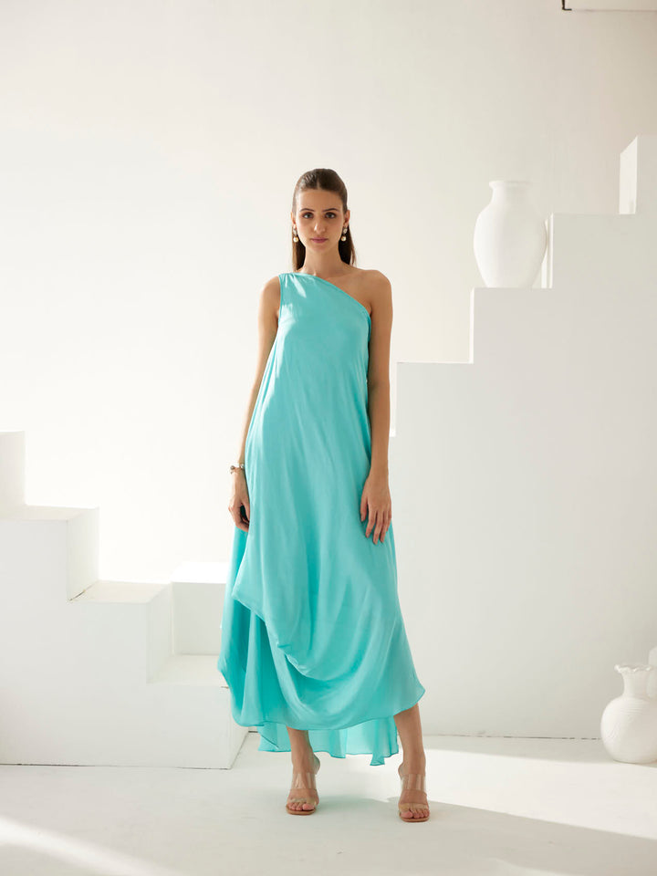 Turquoise one shoulder maxi dress