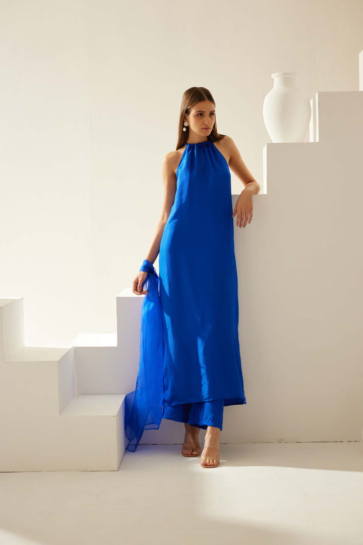 Cobalt blue halter neck tunic sets