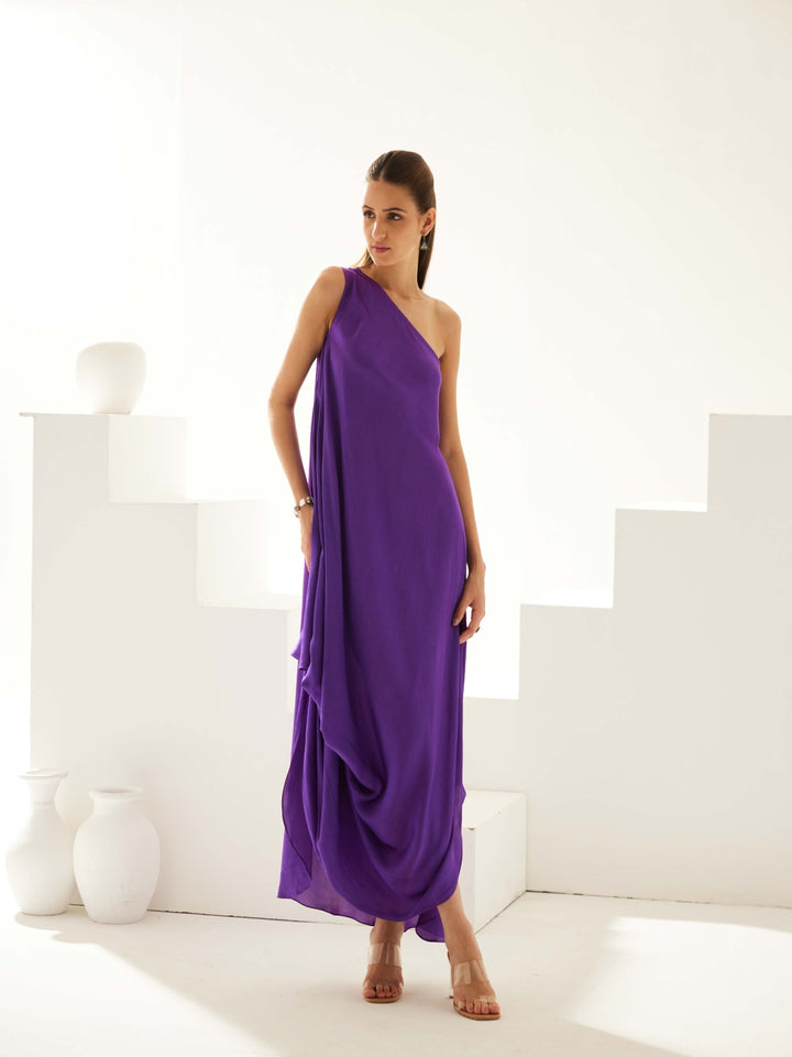 Purple one shoulder maxi dress