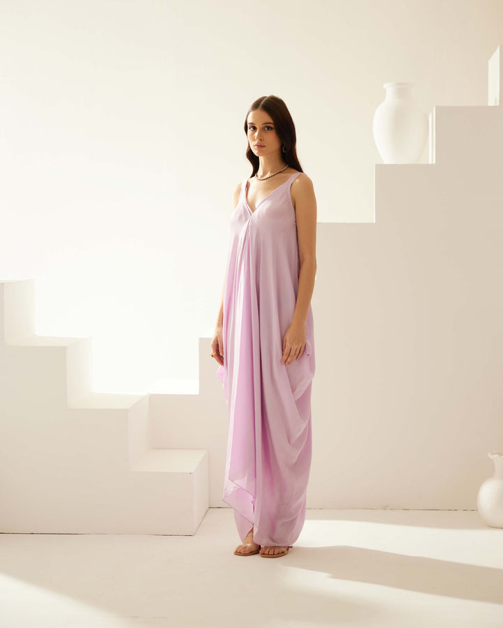 Lilac satin maxi dress