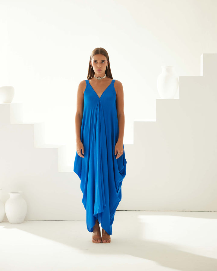 Cobalt blue satin maxi dress