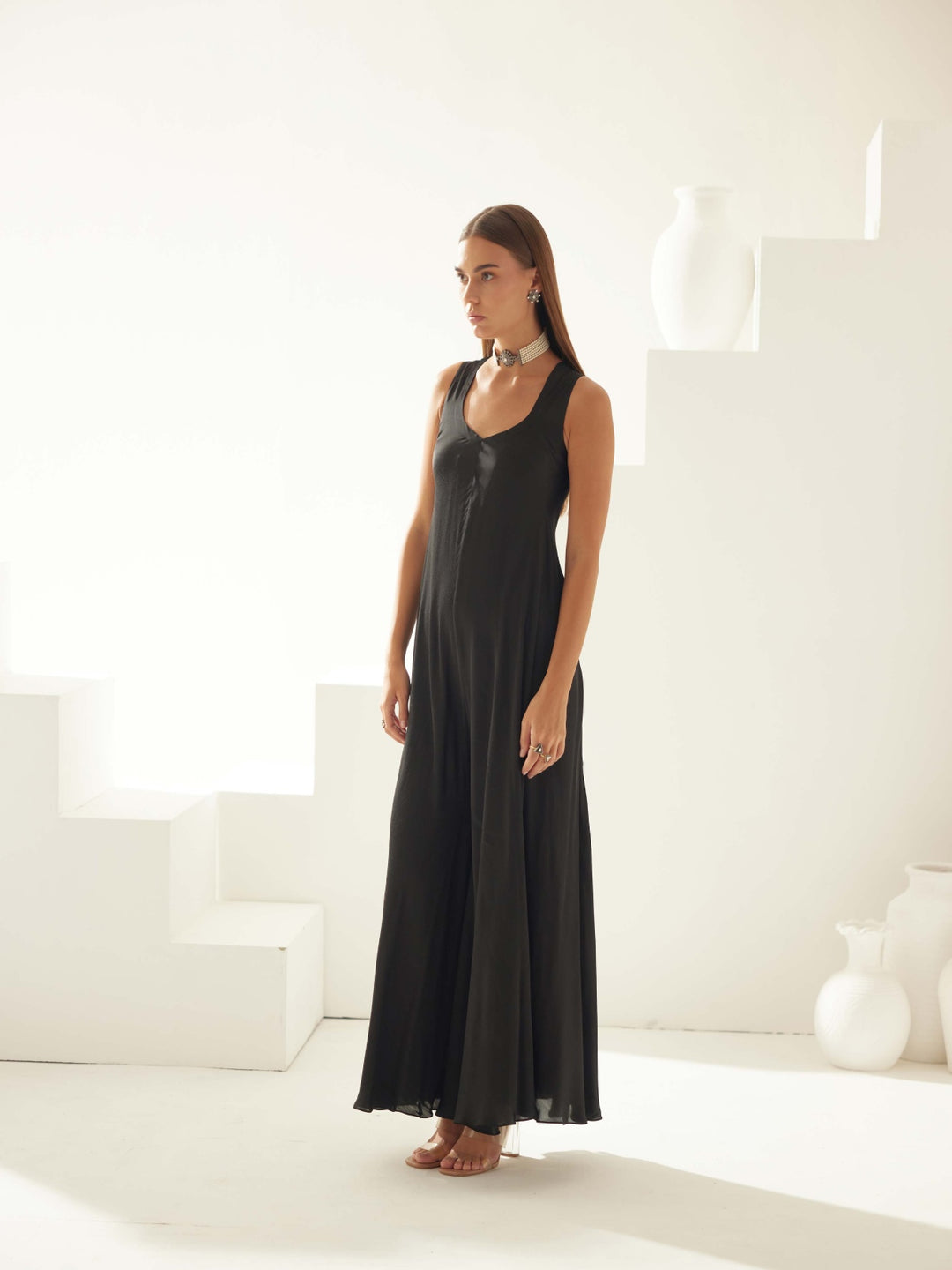 Black sleeveless jumpsuit