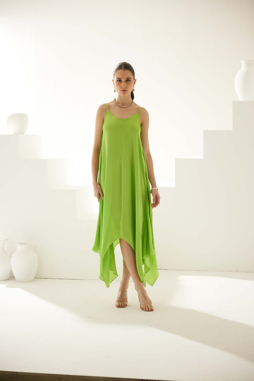 Lime green strappy midi dress