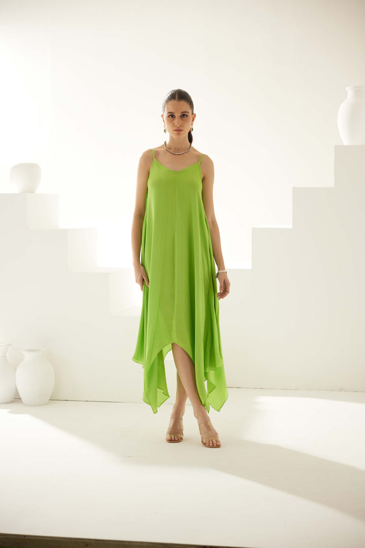 Lime green strappy midi dress