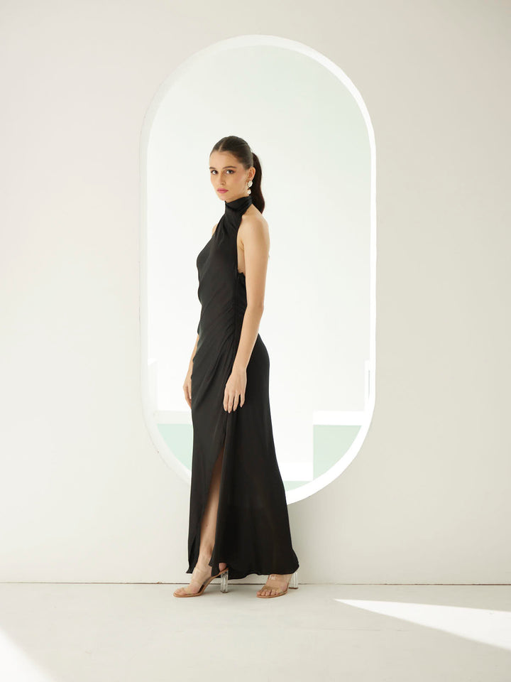 Black halter maxi dress