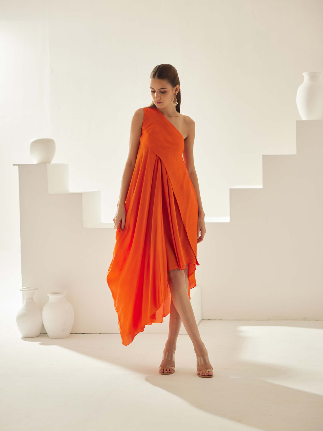 Orange aysmmetrical maxi dress