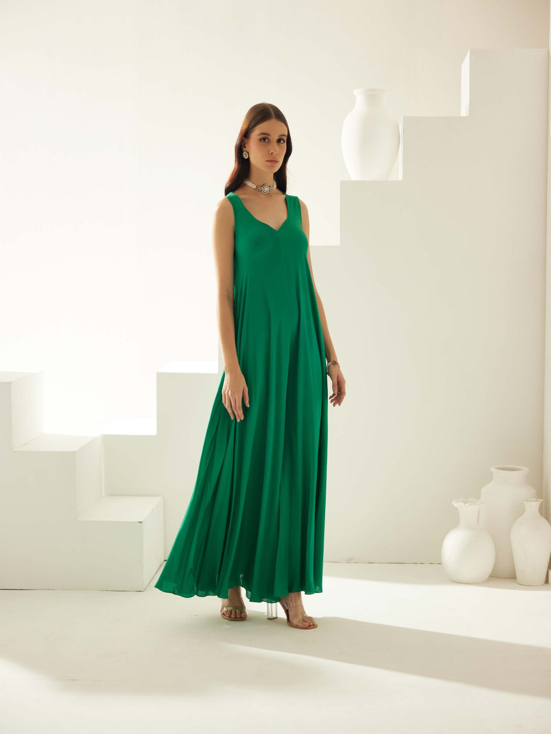 Green sleeveless jumpsuit