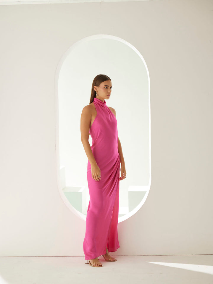 Pink halter maxi dress