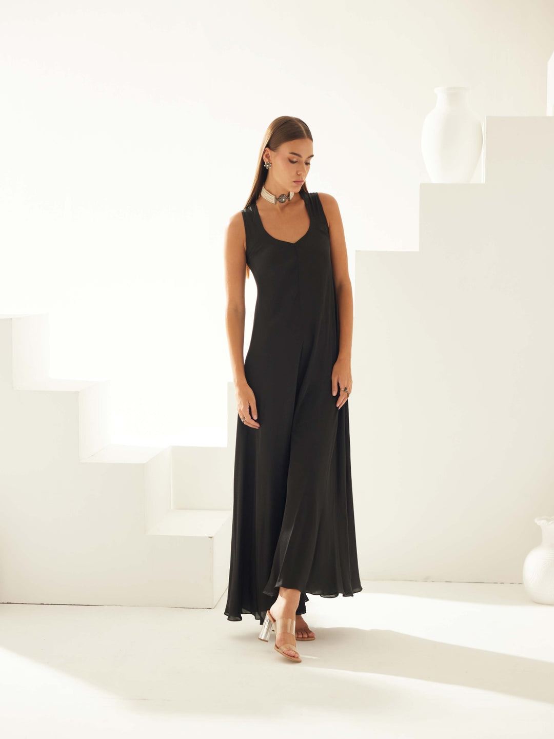 Black sleeveless jumpsuit