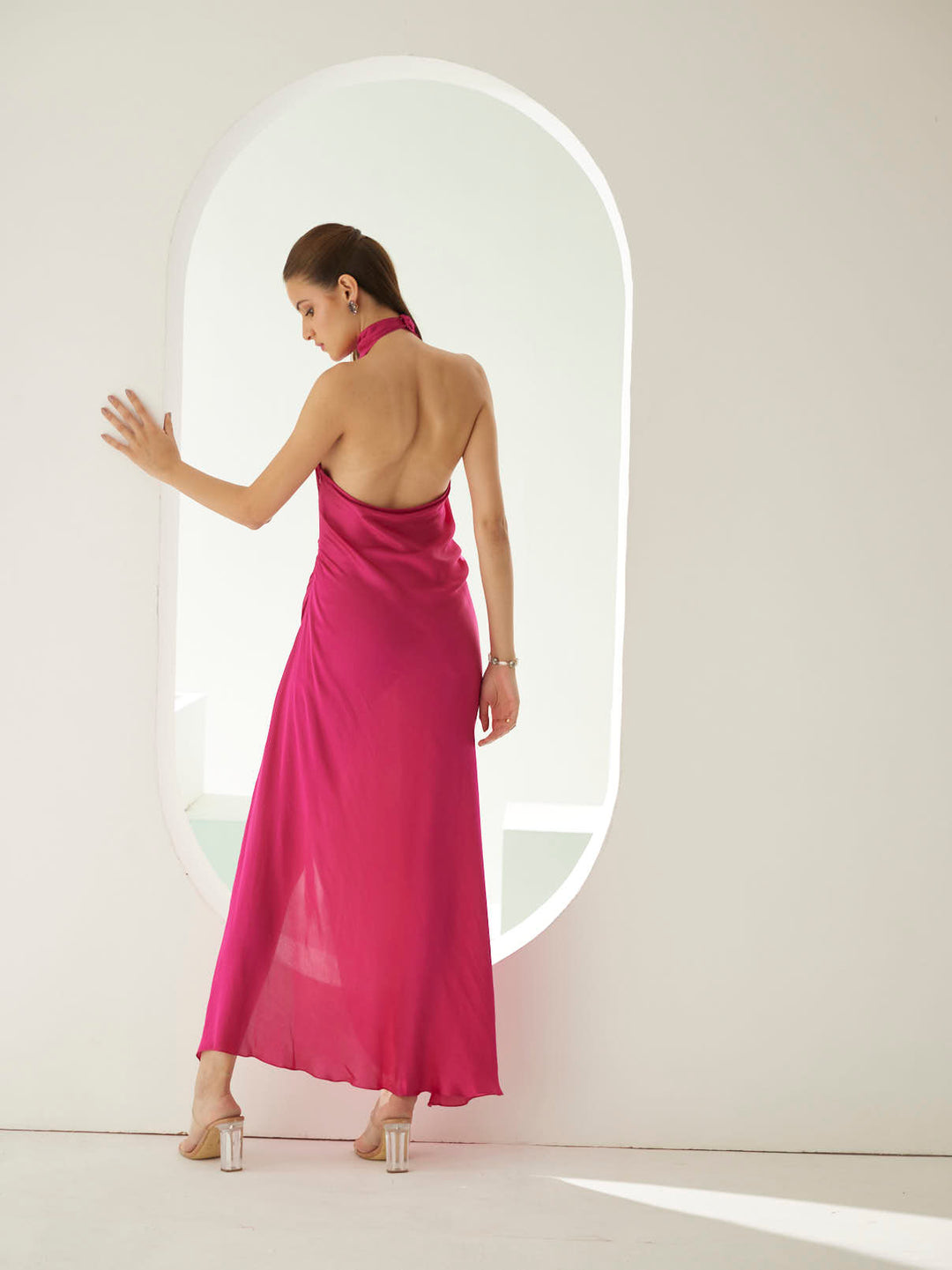 Hot pink halter maxi dress