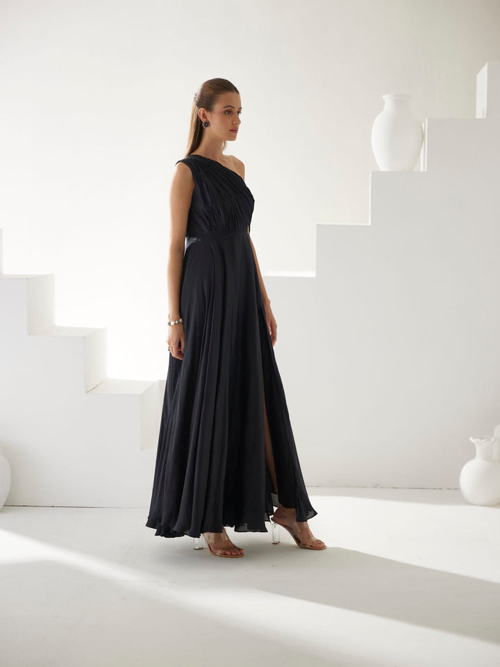 Black one shoulder maxi dress