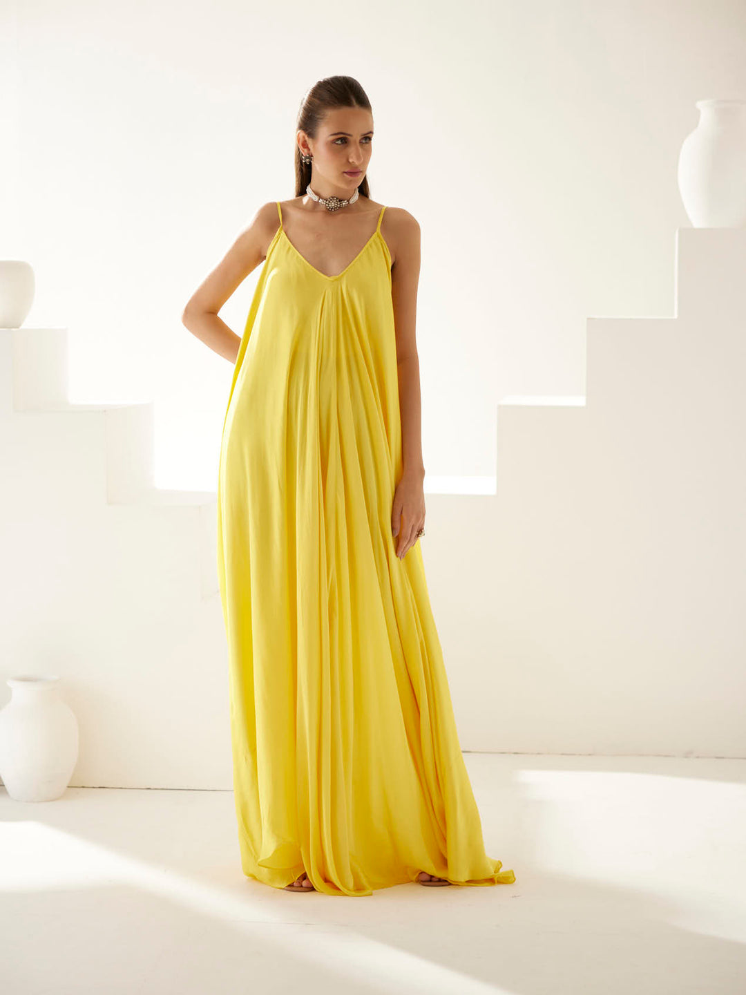 Yellow strappy maxi dress