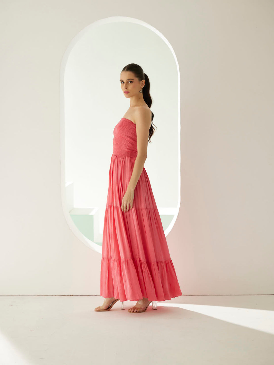 Peach tier maxi dress