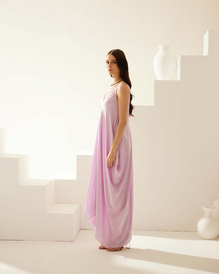 Lilac satin maxi dress