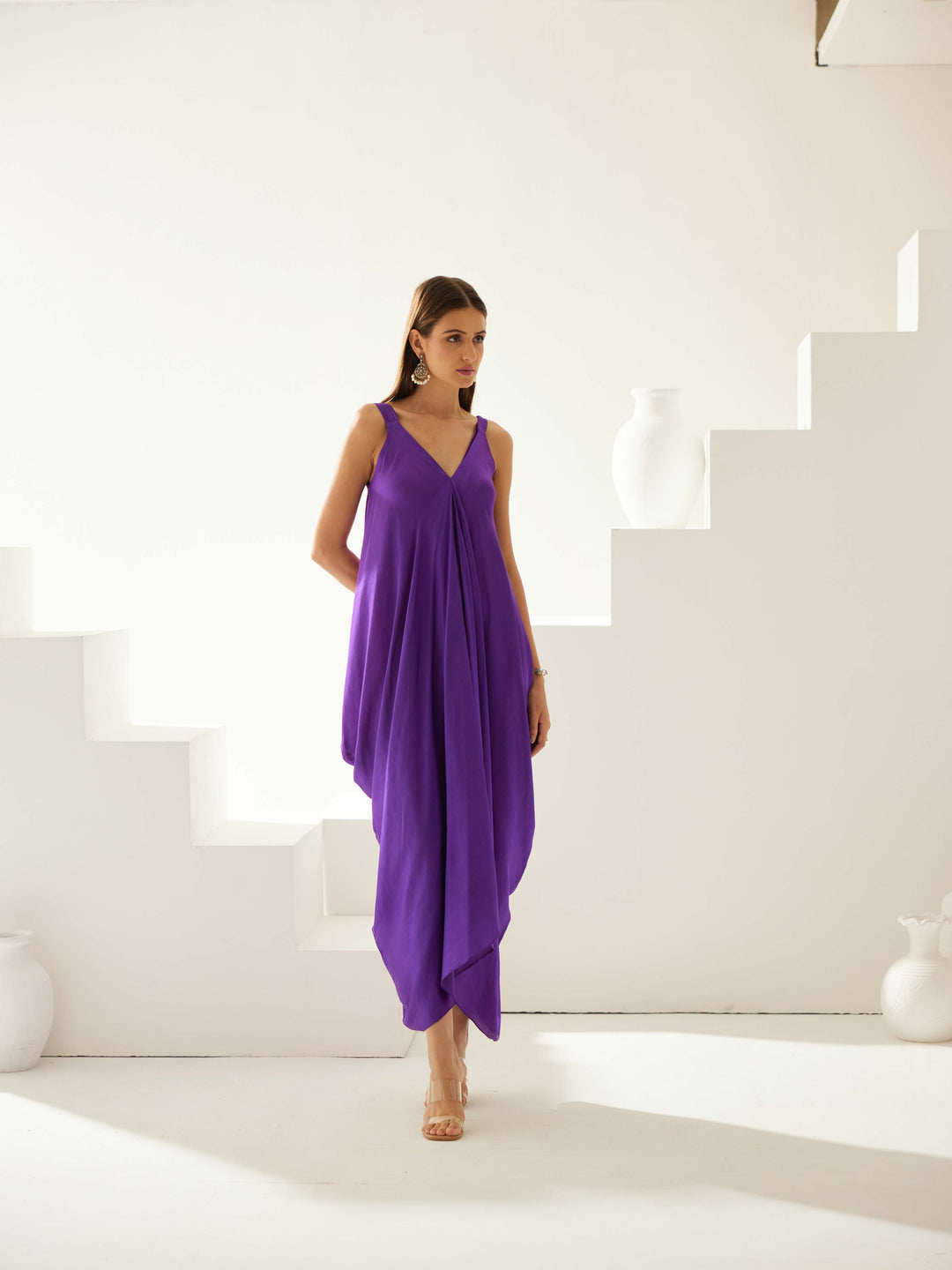 Purple satin maxi dress