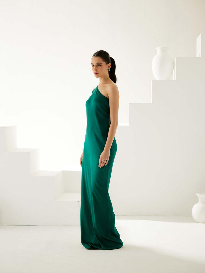 Green one shoulder maxi dress