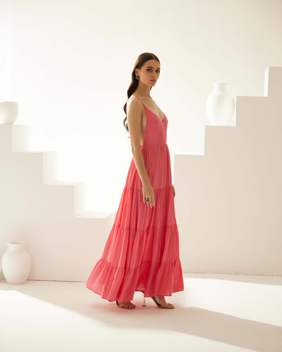 Peach tier maxi dress