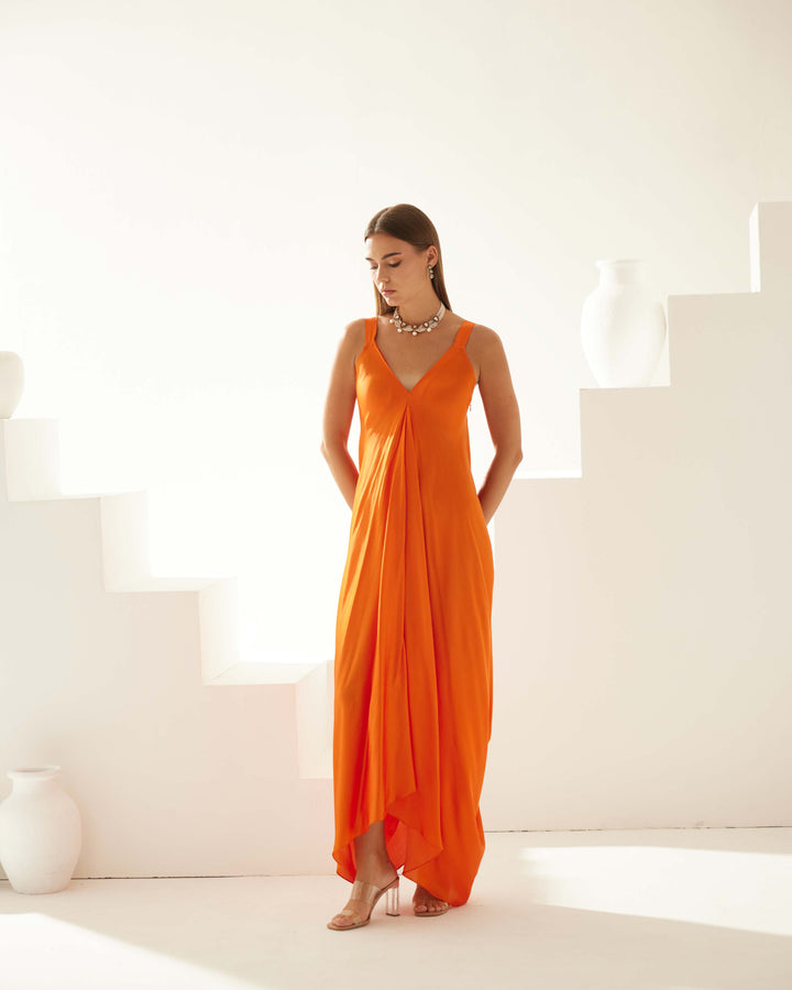 Orange drape maxi dress