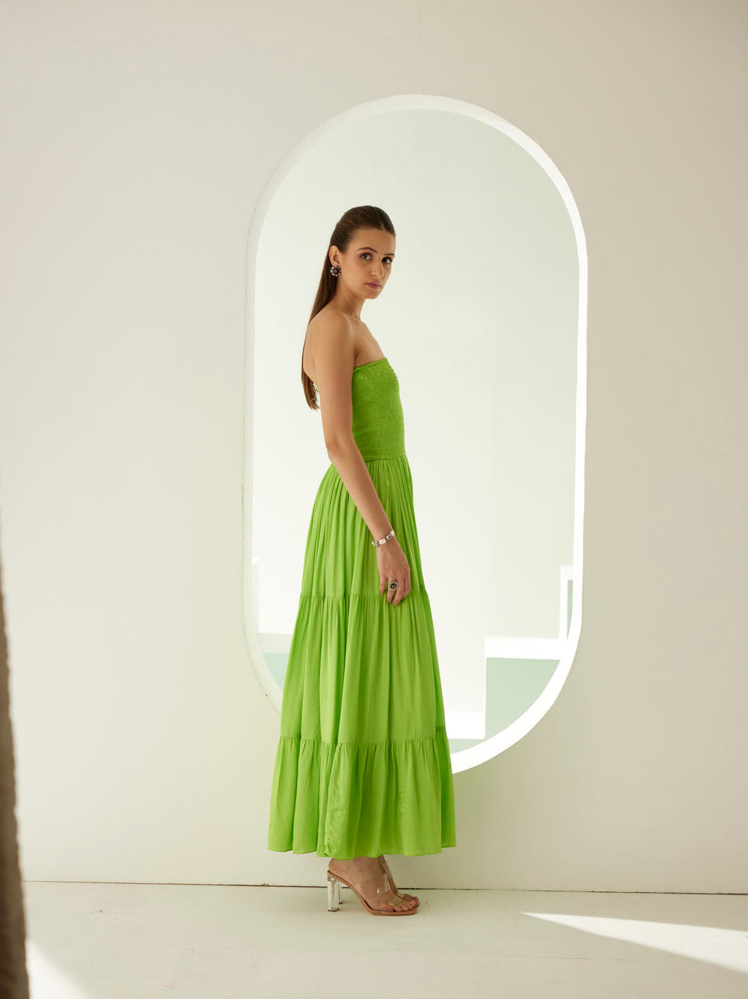 Lime green tier maxi dress