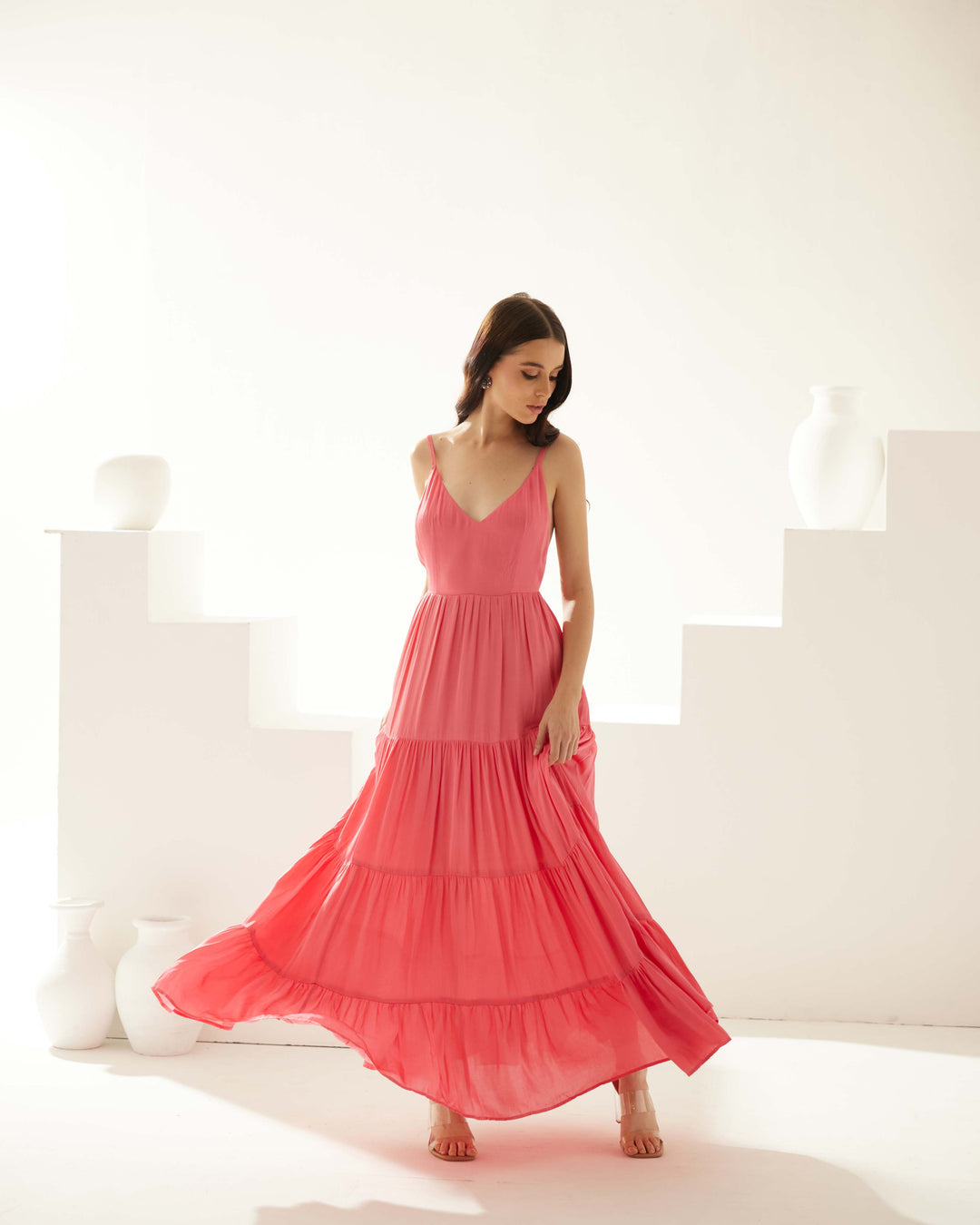 Peach tier maxi dress