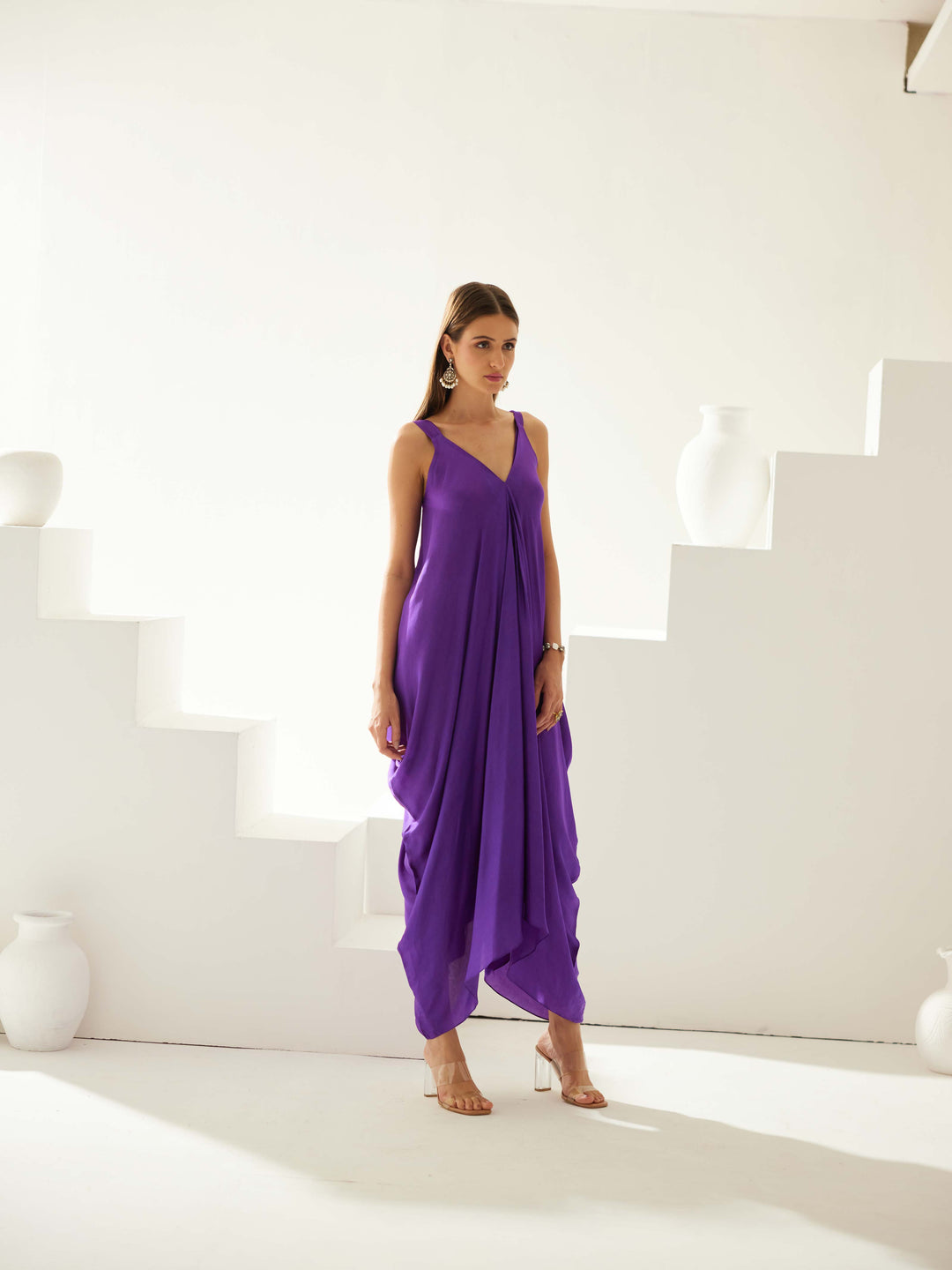 Purple satin maxi dress