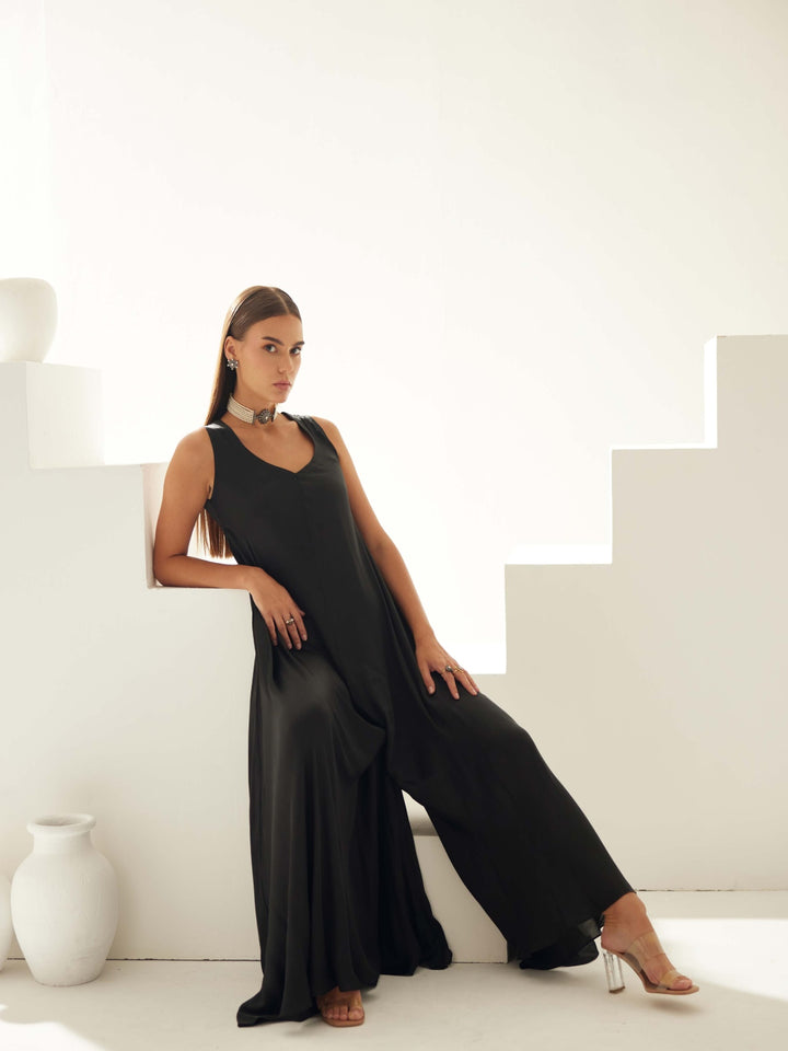 Black sleeveless jumpsuit