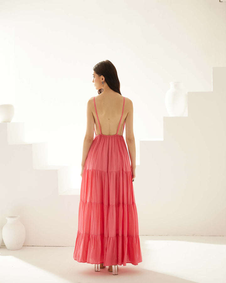 Peach tier maxi dress