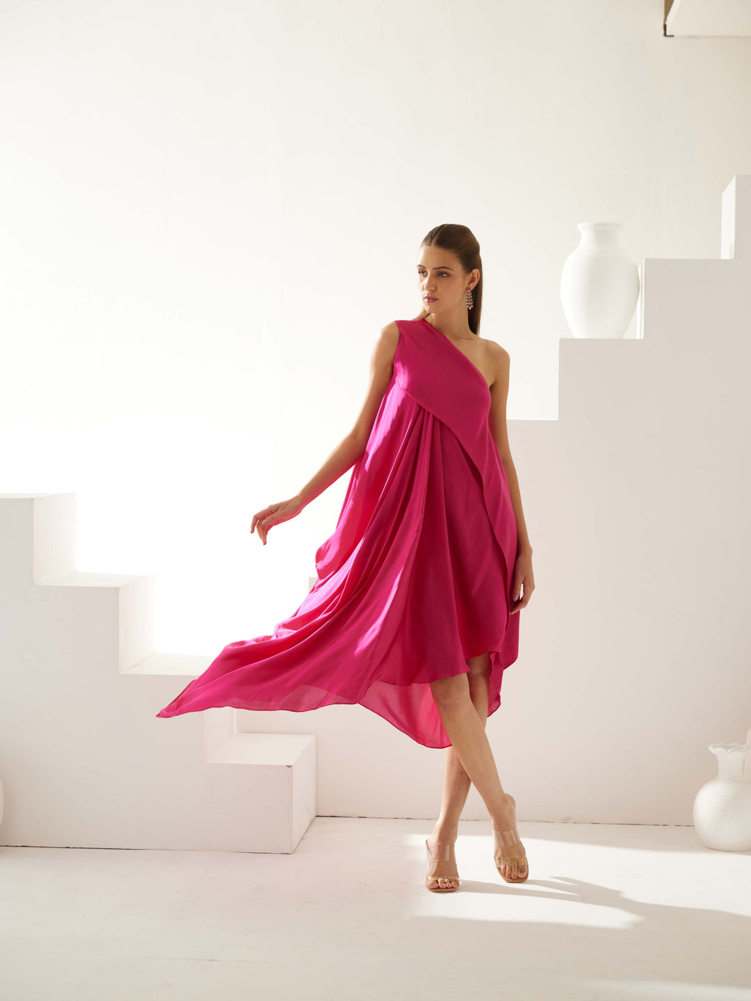 Pink aysmmetrical maxi dress