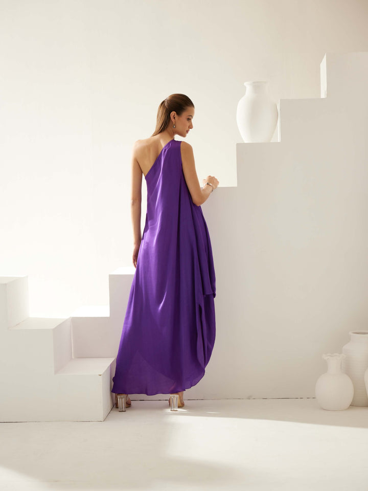 Purple one shoulder maxi dress