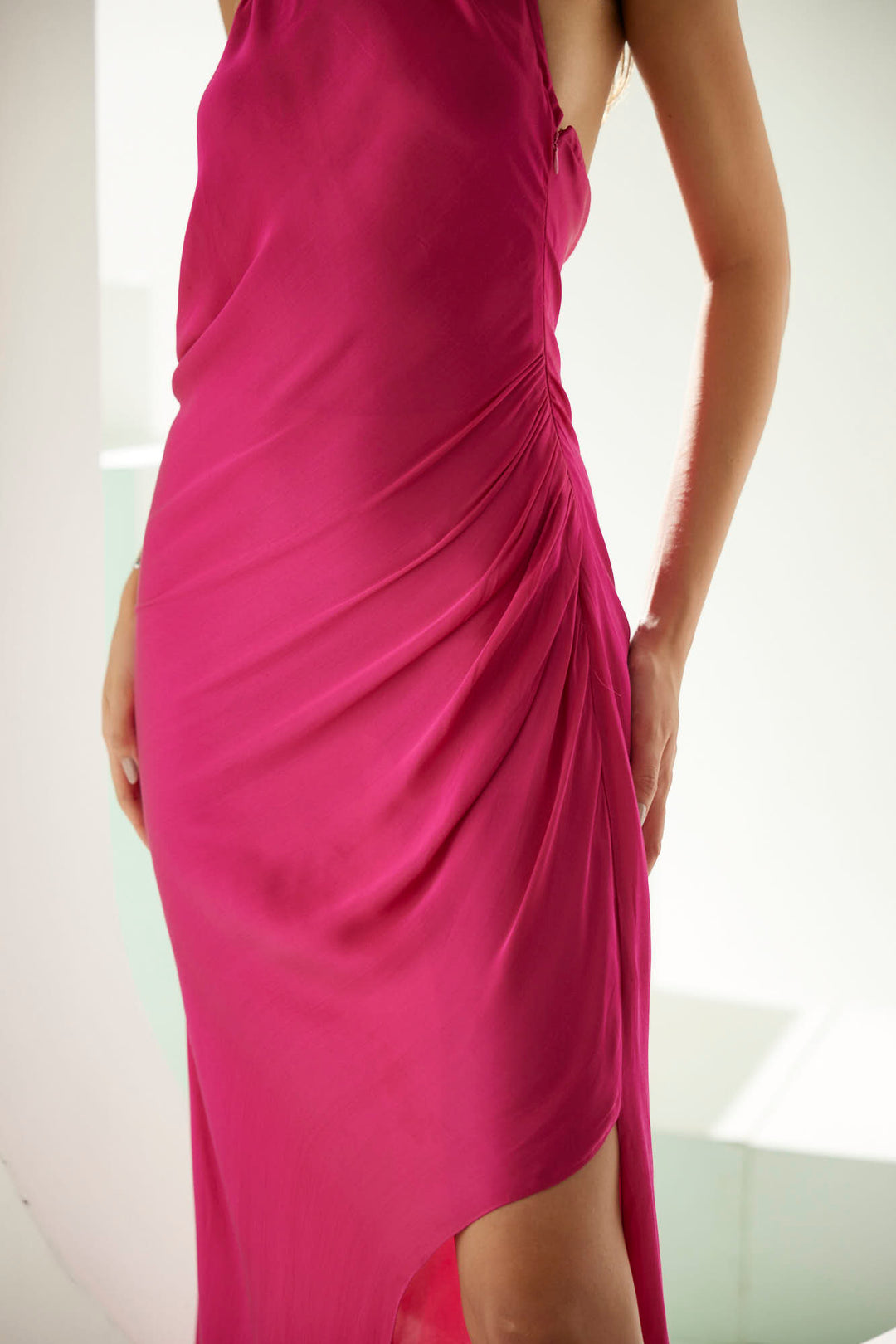 Hot pink halter maxi dress