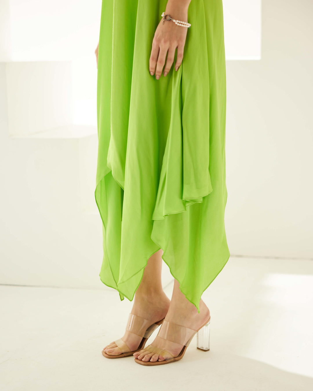 Lime green strappy midi dress