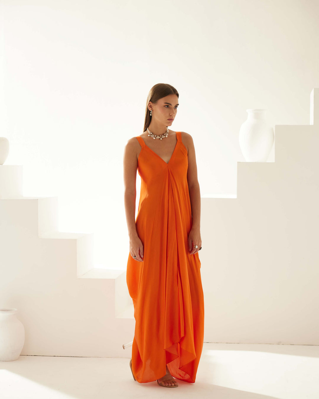 Orange drape maxi dress