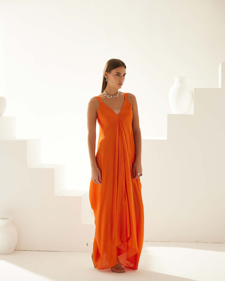 Orange drape maxi dress