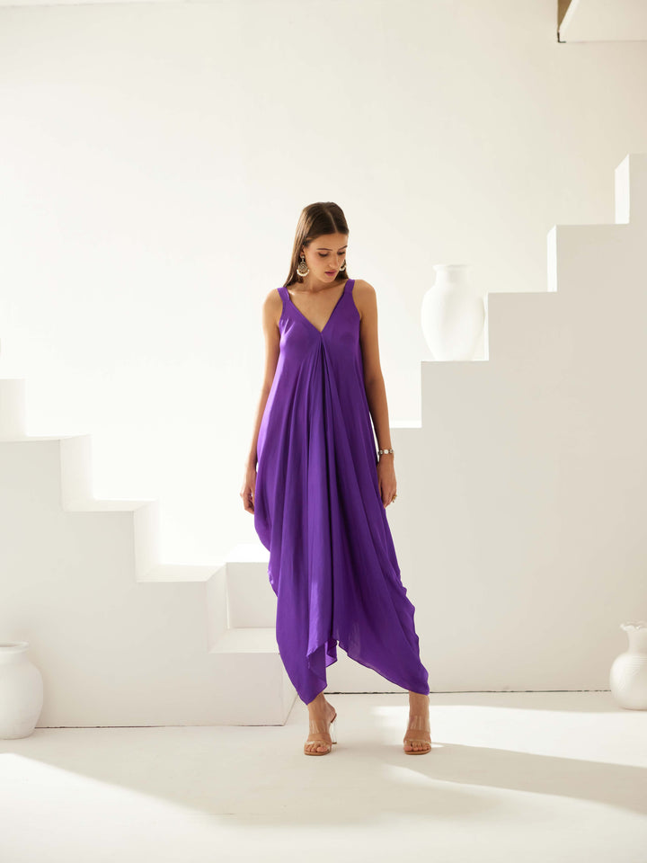 Purple satin maxi dress