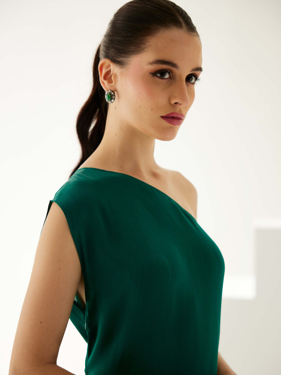 Green one shoulder maxi dress