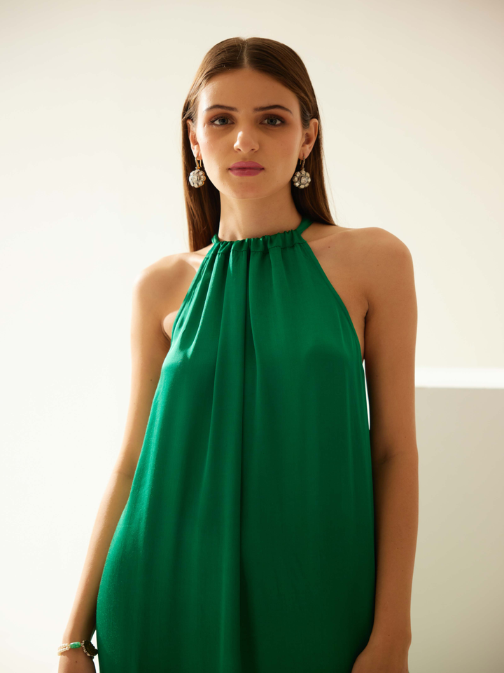 Green halter maxi dress