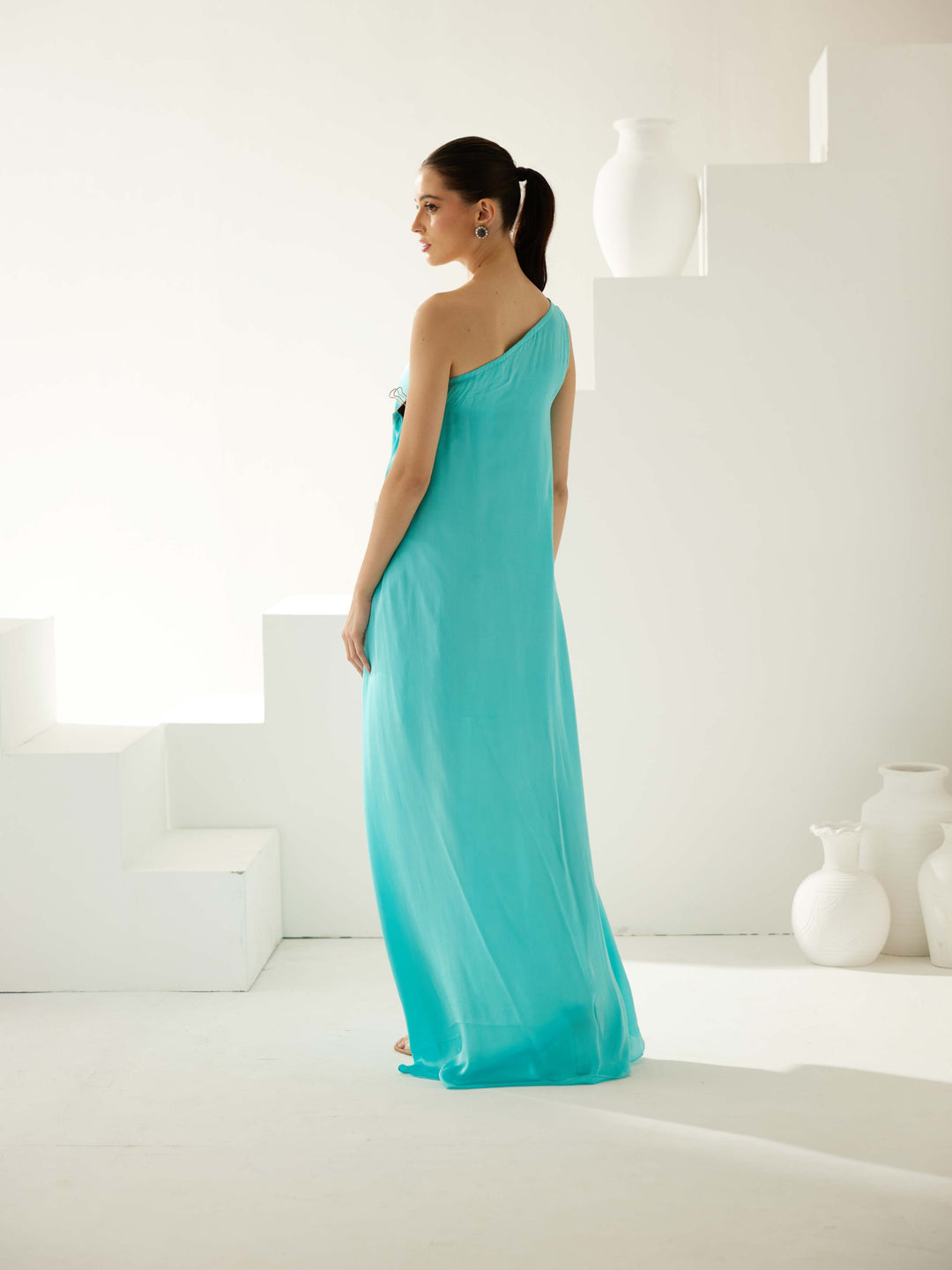 Turquoise aysmmetrical maxi dress