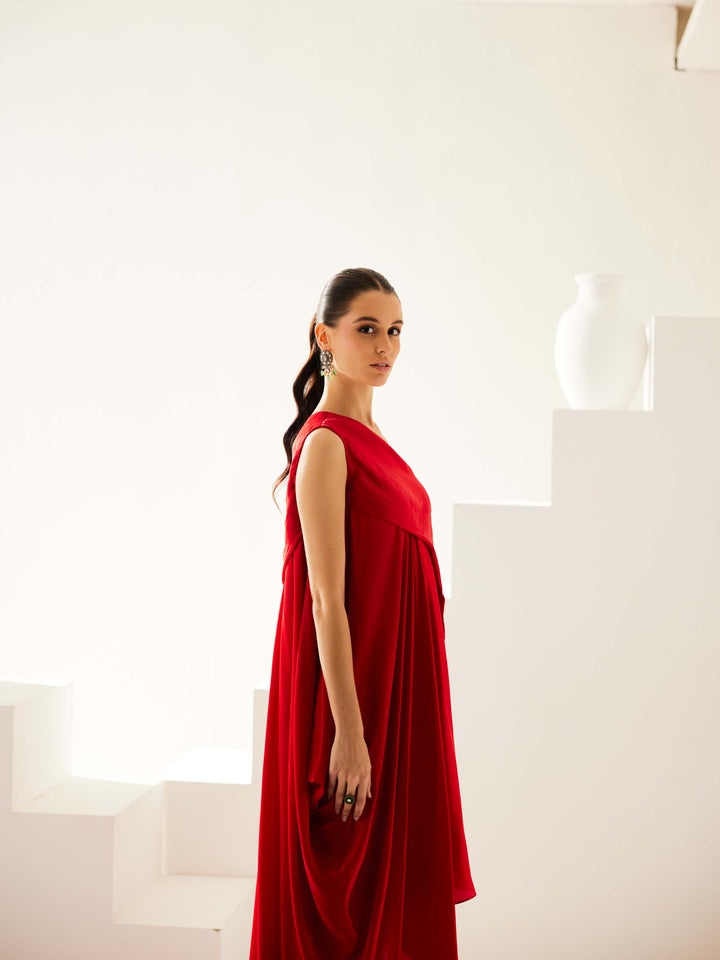 Red aysmmetrical maxi dress