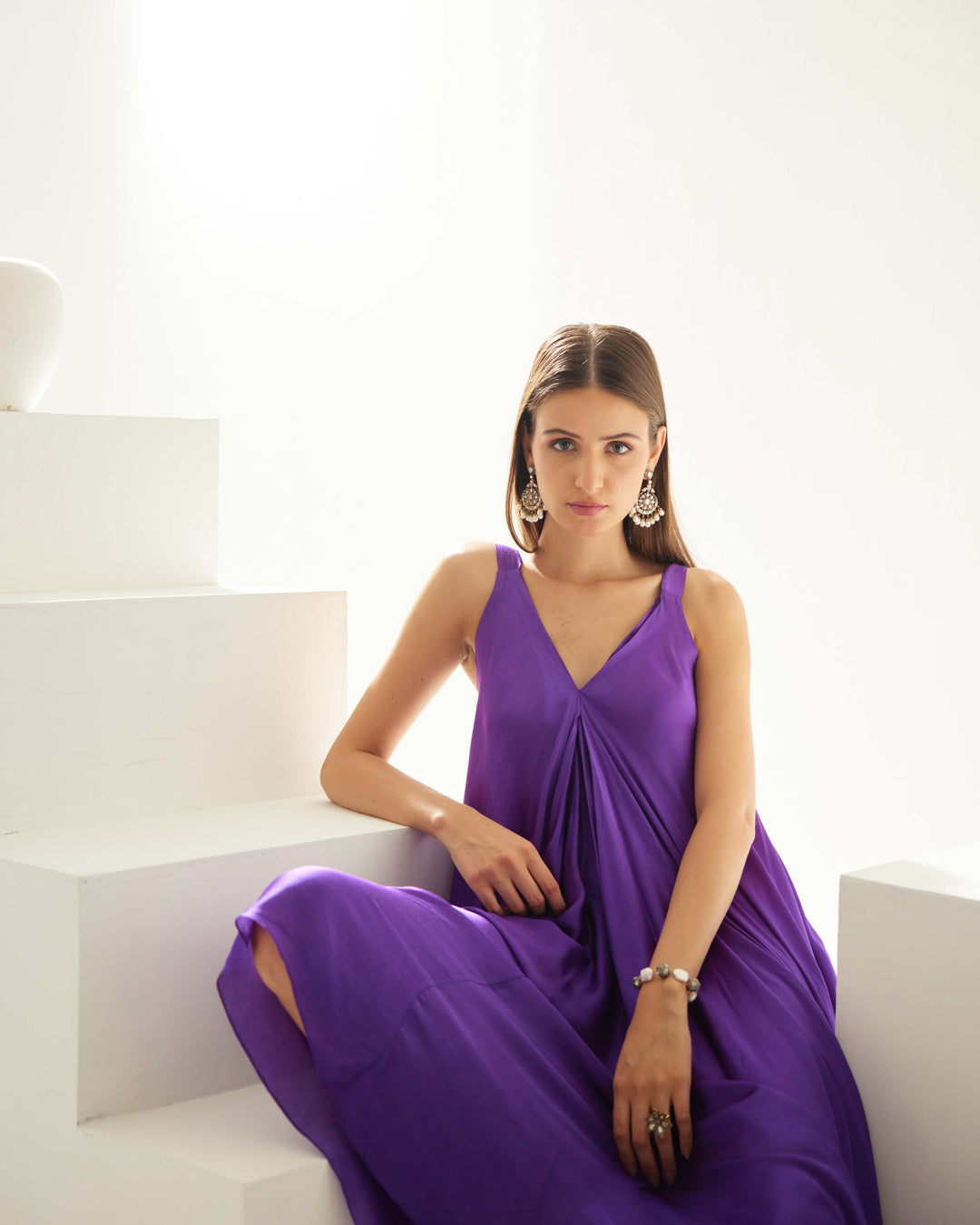 Purple satin maxi dress