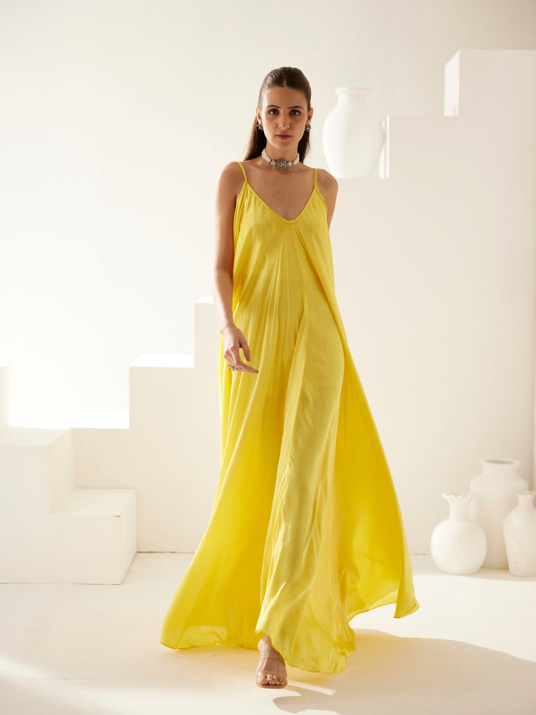 Yellow strappy maxi dress