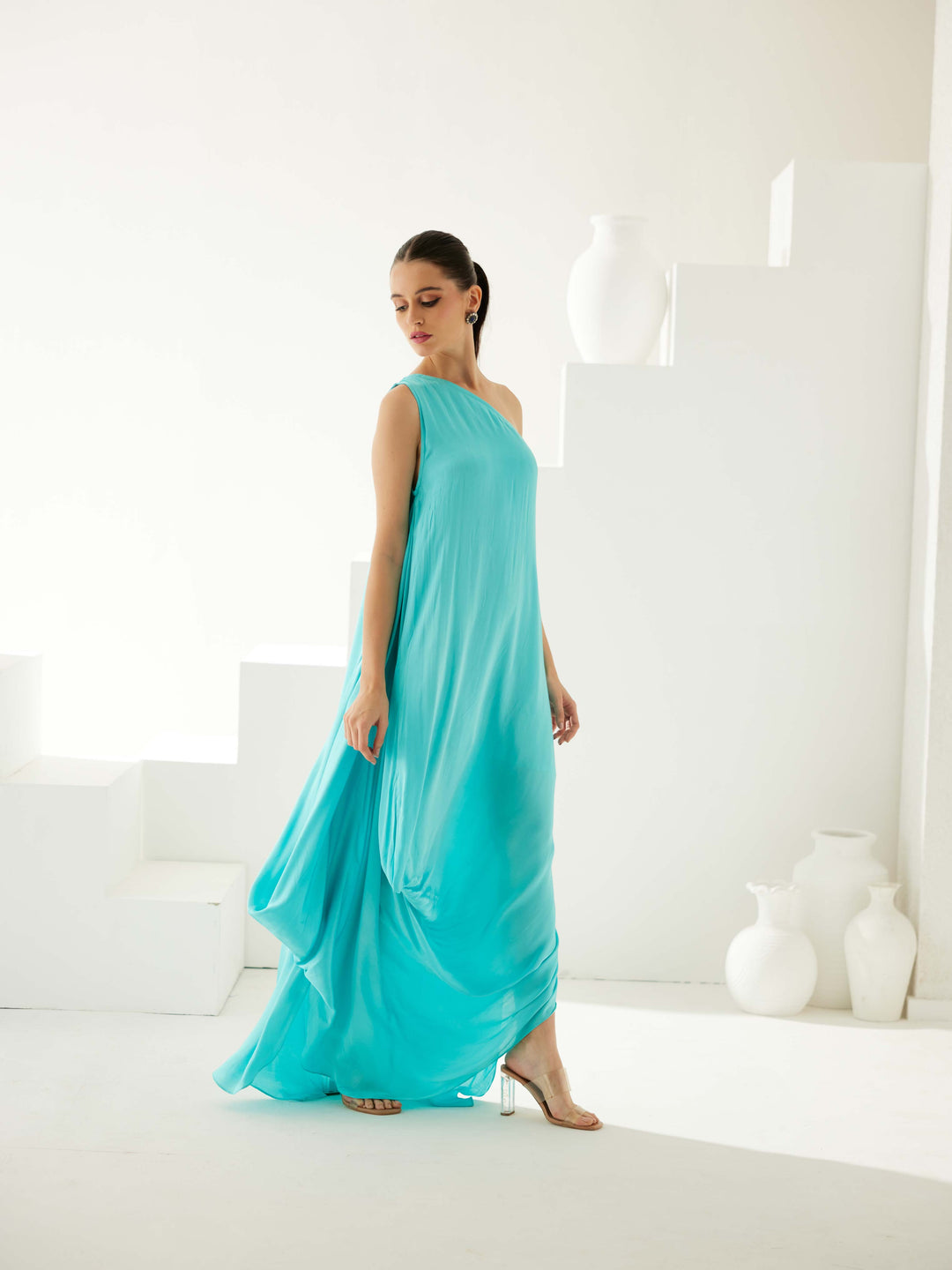 Turquoise aysmmetrical maxi dress