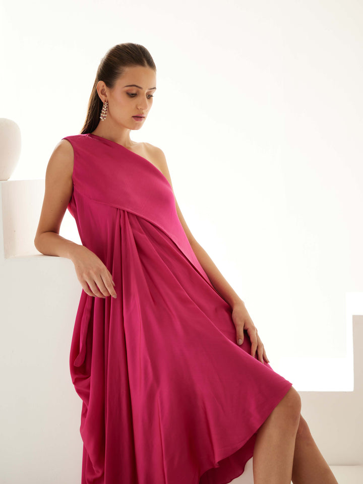 Pink aysmmetrical maxi dress