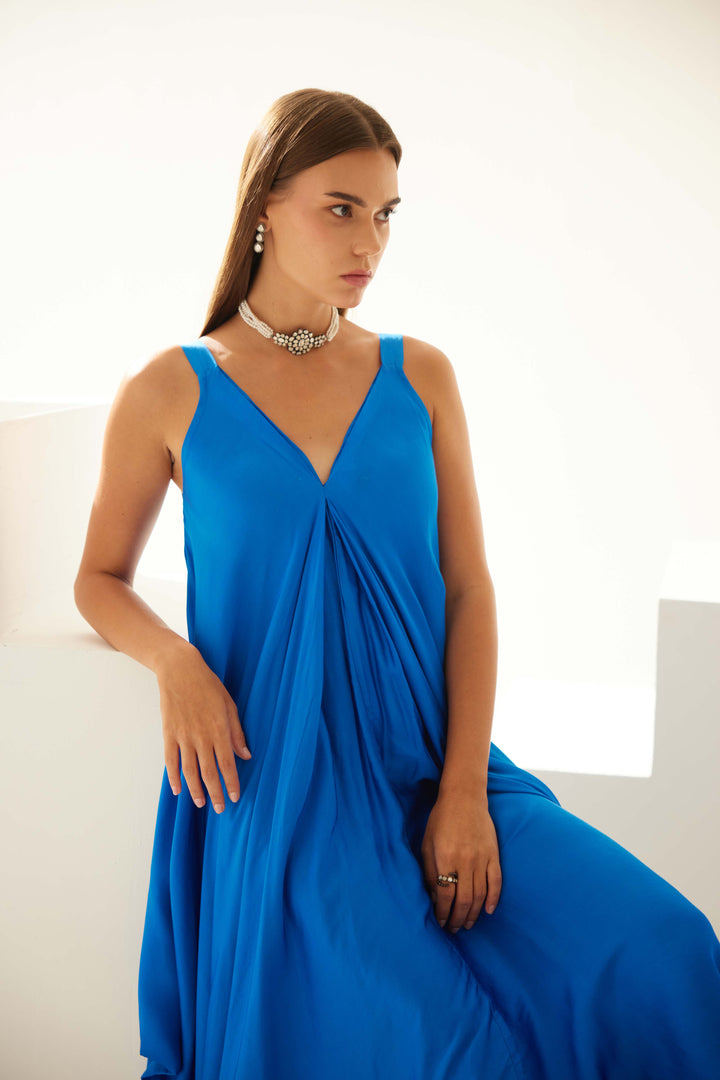 Cobalt blue satin maxi dress